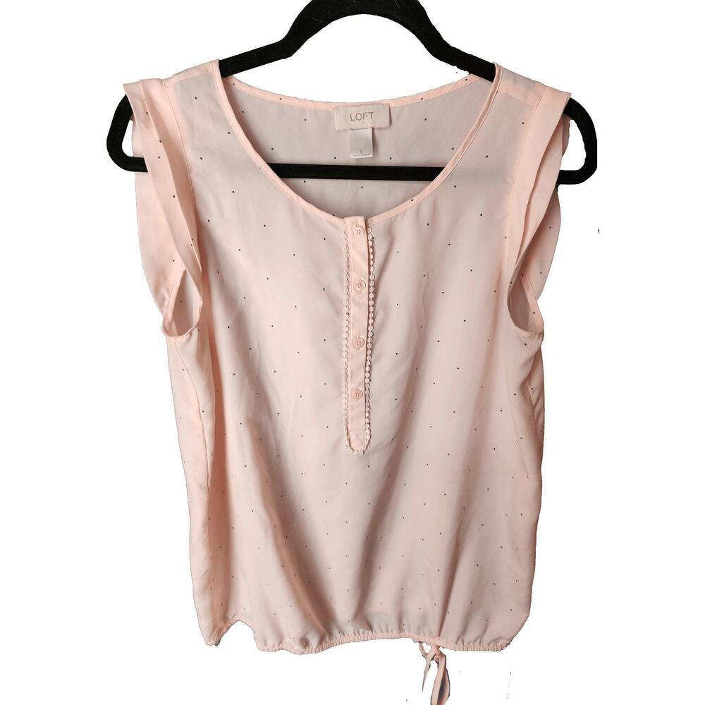 LOFT Top Sheer Pink Short Sleeve Half Button Blouse Size Small